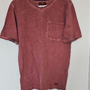 7 For All Mankind Distressed Red V-Neck Shirt Sz M